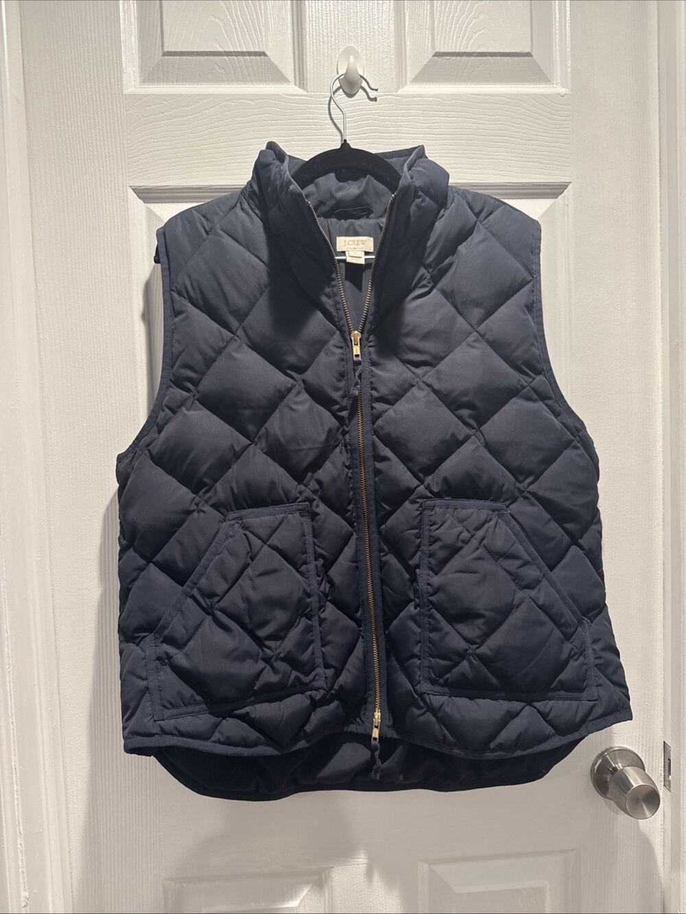 J.CREW Vest Womens XL Blue Quilted Puffer Down Insulated Full Zip Pockets